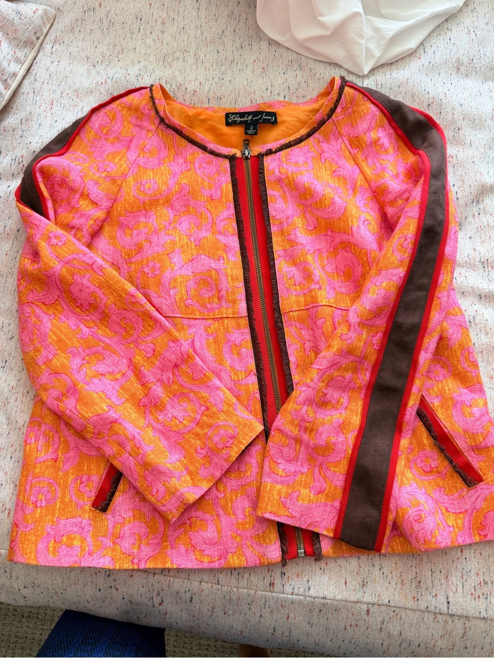 Elizabeth and James Pink and Orange Jacquard Zip-Front Jacket